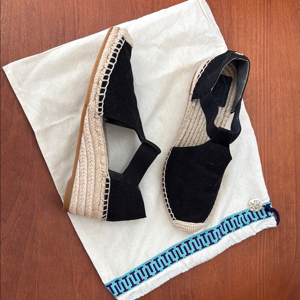 Tory Burch Black Espadrille Flats with Jute Sole